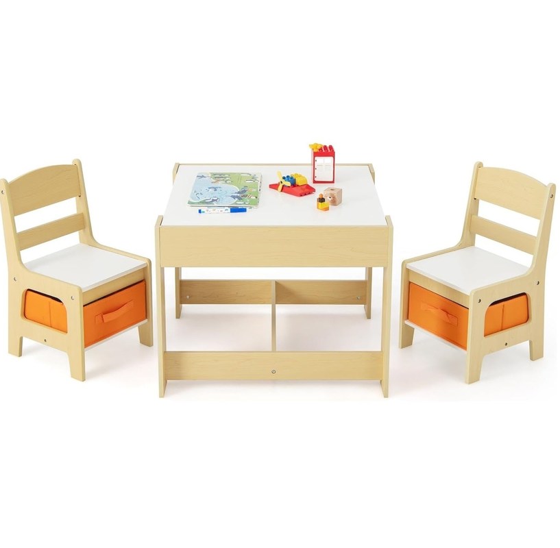 Table d'activités en bois et 2 chaises pour enfants Ensemble de jouets d'apprentissage pour enfants avec tiroir de rangement