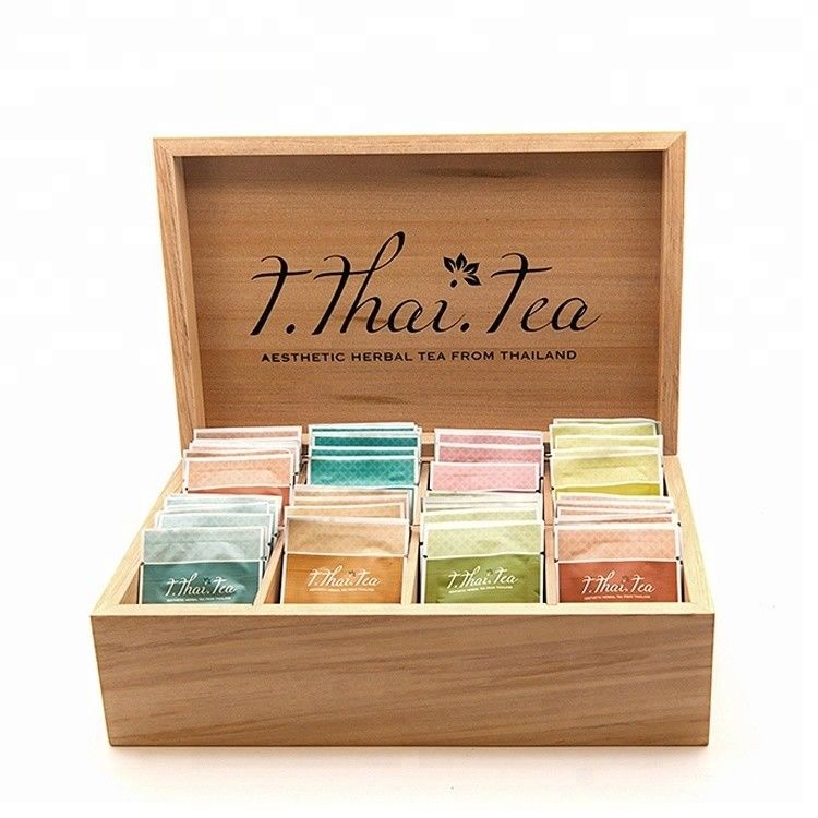 8 Compartement Boîte à thé en bois en couleur claire, adaptée à l'impression sur sérigraphe