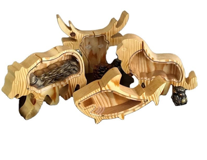 Cadeau d'enfant en bois Animal Piggy Bank Personnalisé et verni surprise de Noël