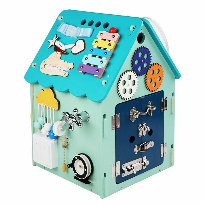 Montessori Jouets en bois Maison occupée Puzzle multi-fonctionnel Déverrouillage de trésor Boîte vernis