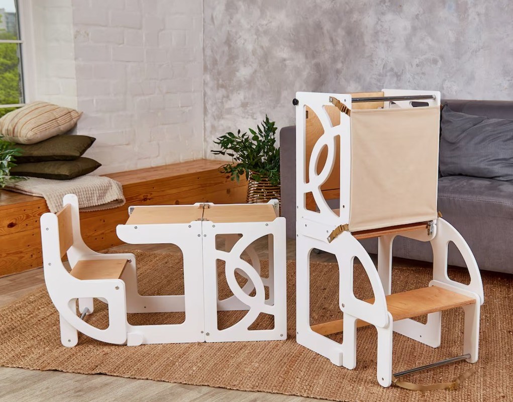 7 en 1 Cabriolet Table de tour pour tout-petits avec dossier Améliorer l'apprentissage et le plaisir de cuisine