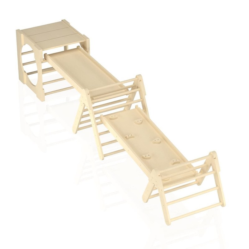 Jouets d'escalade triangulaire 5 en 1 Gymnase d'escalade en bois pour tout-petits avec rampe et toboggan