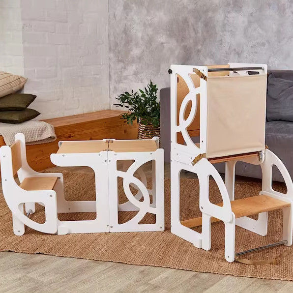 Tabouret pour enfants en bois, étape de cuisine, convertible, table 7 en 1