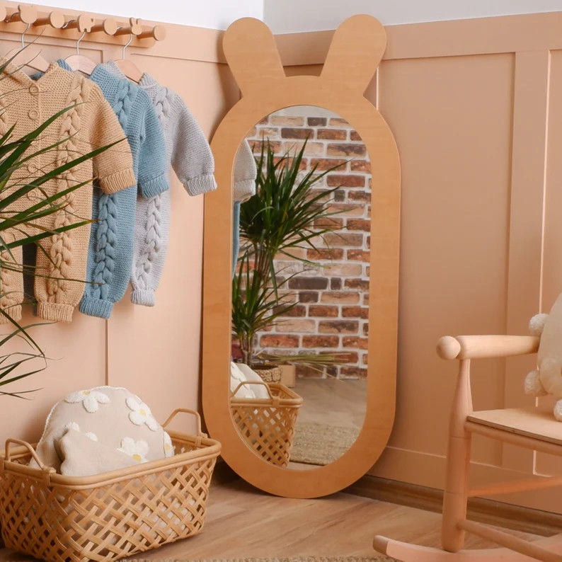 Design rustique miroir décoratif en bois pour le salon Montessori pour enfants