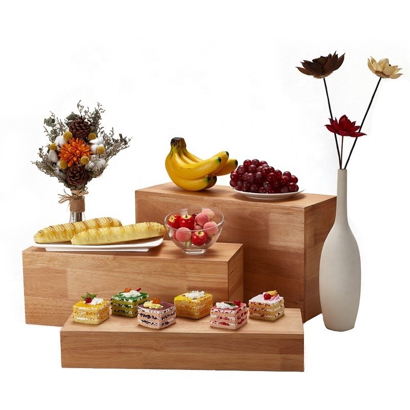 Étagère d'affichage de desserts multifonctionnelle en bois de hêtre massif pour stand de buffet de gâteaux au sushi moderne