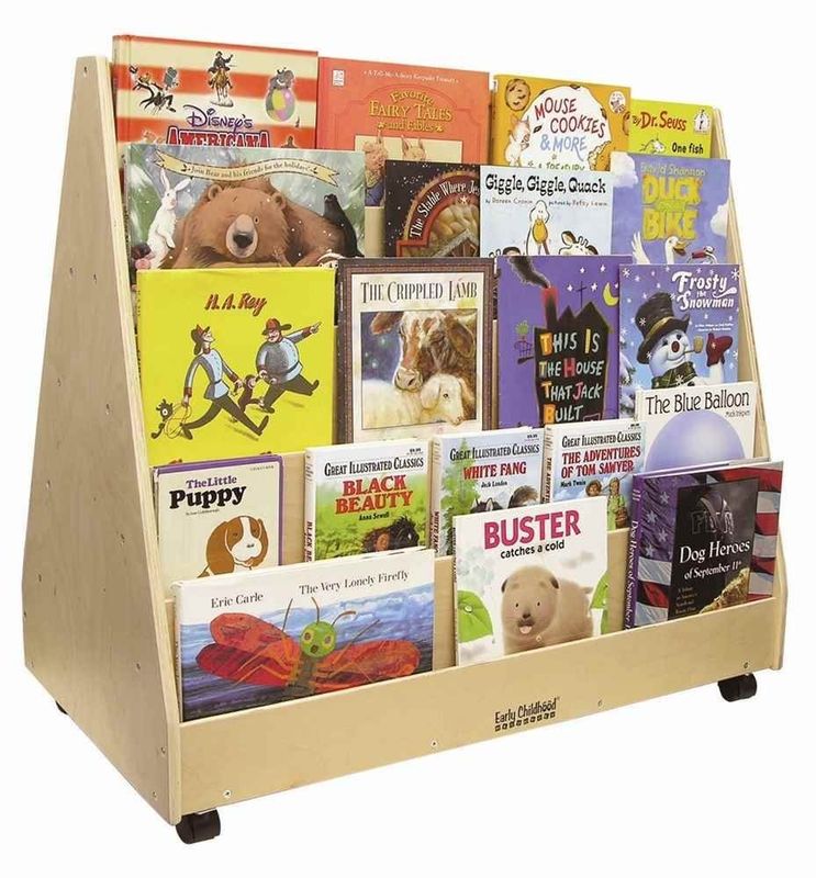 Étagère de classe Armoire de rangement pour enfants avec couleur de tache et affichage de livre mobile double face