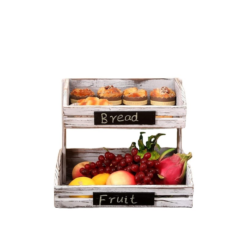 Logo personnalisé 2 étage ferme panier en bois pour la cuisine salle à manger et chambre d'hôtes