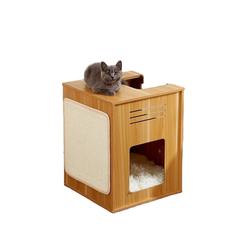 Type d'article de meubles pour animaux de compagnie Grande maison pour chat avec un tapis à gratter et une baffle réglable