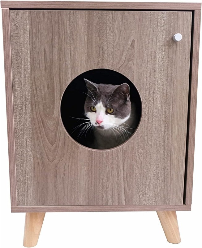 Boîte à litière pour chats cachée Table de nuit avec bouton de fermeture personnalisé Table en bois