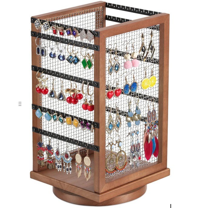 120 paires de boucles d'oreilles en rotation Carousel Durable en métal et en bois Boucle d'oreille organisateur d'arbre