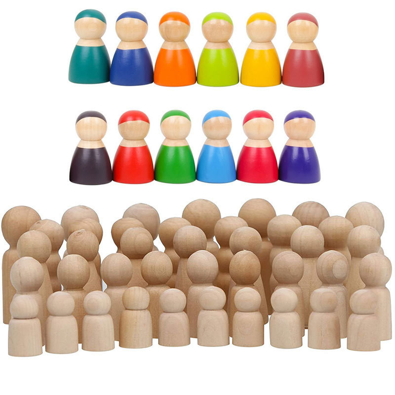Taille personnalisée acceptée Homme en bois Femme Peg Dolls Personnes Figures pour le bricolage Artisanat de peinture