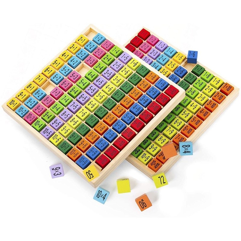Jeu de table de mathématiques de multiplication en bois 7.5x7.5x0.8 pouces Taille et impression brûlée