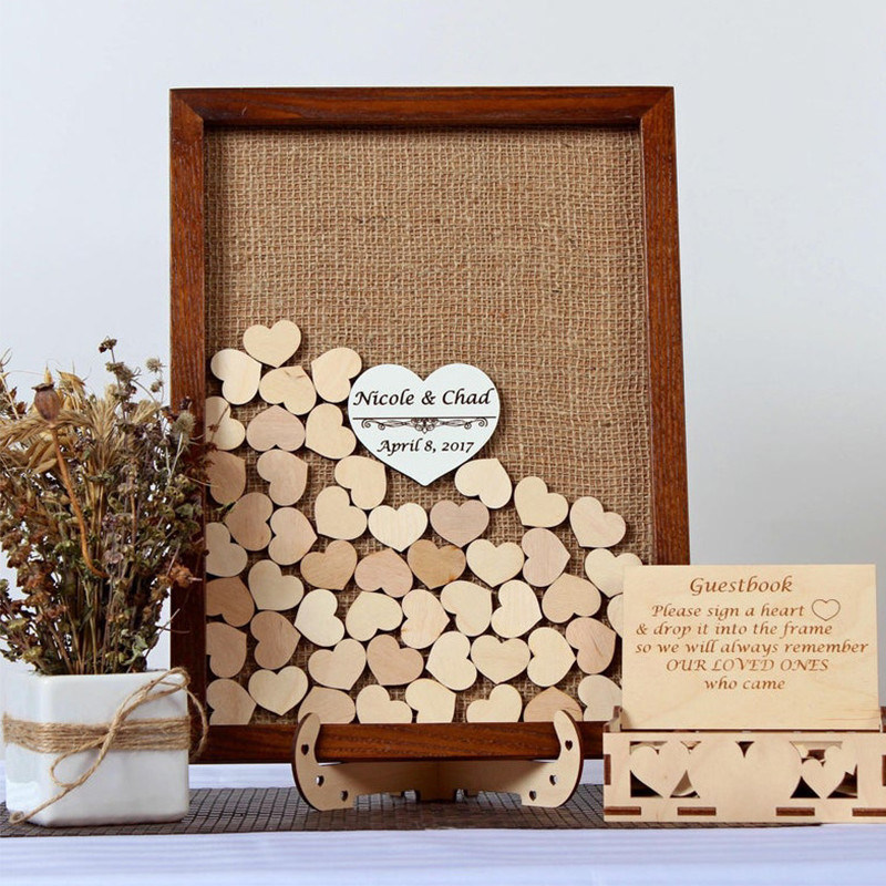 Décoration de mariage cadres en bois avec carte d'invité personnalisée