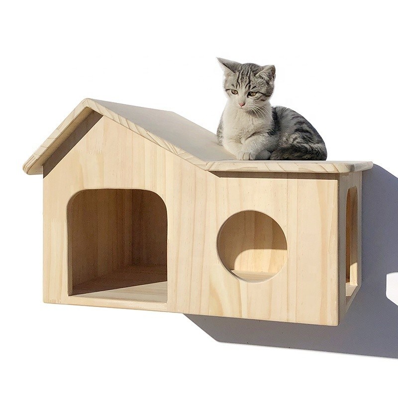 Monté sur le mur en bois durable Maison d'arbre pour chat Meubles durables et économes en espace