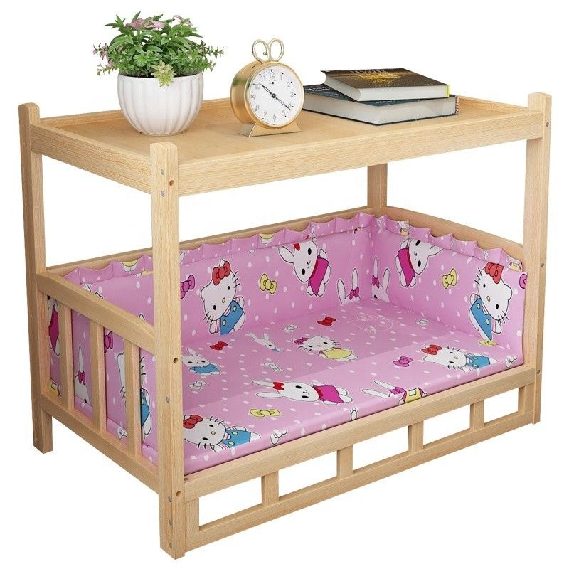 Couvercle amovible Lit en bois pour animaux de compagnie pour les poméraniens et les chiens Teddy